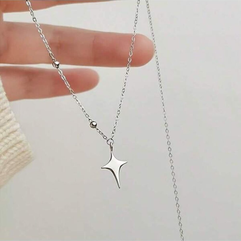 Sterling Silver Cross Star Pendant Necklace